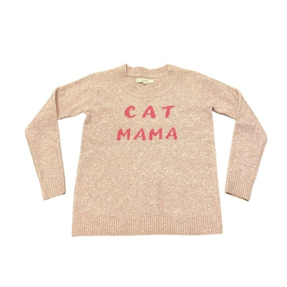 Loft Crew‎ Neck Sweater XS Cat Mama Pink Pullover Top